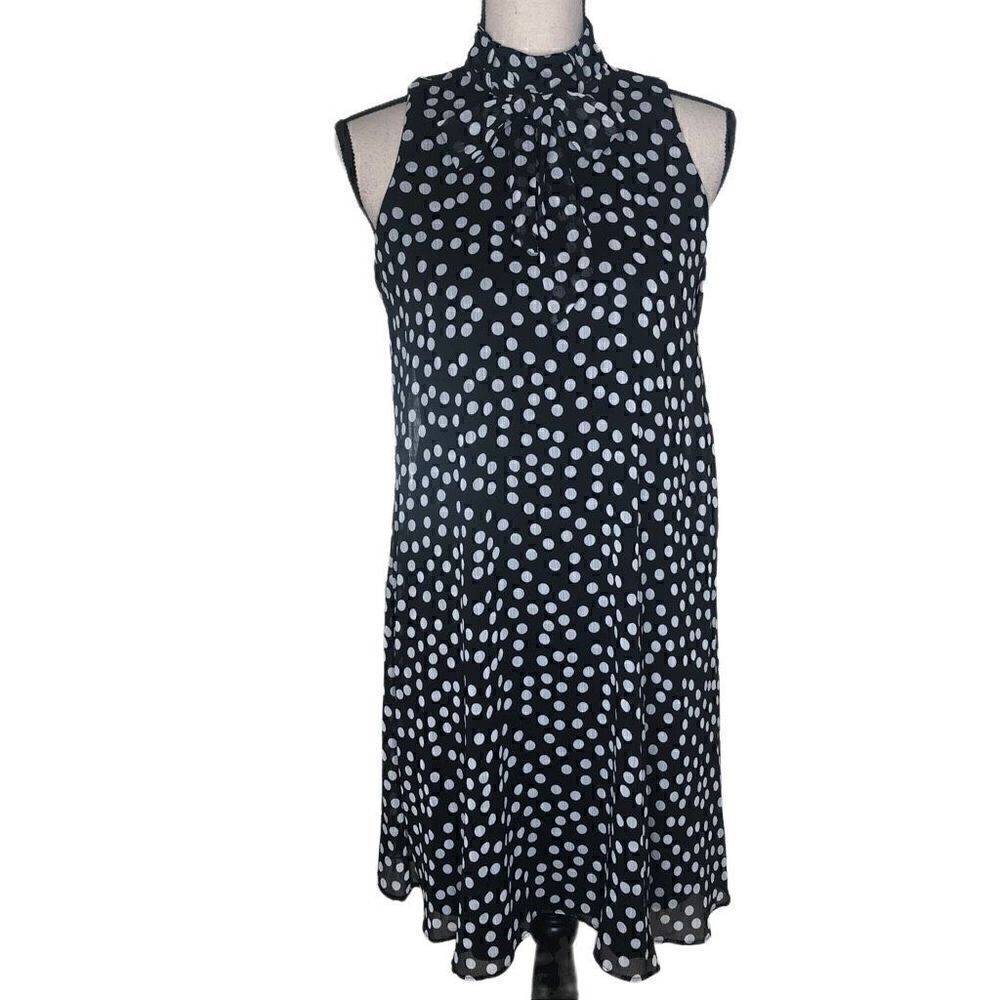 NEW Calvin Klein Black with White Polka Dots Trapeze Dress NWT‎
